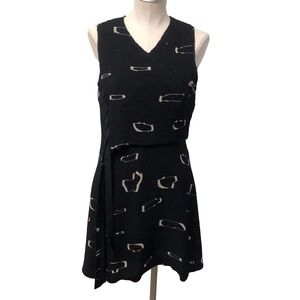 Proenza Schouler Mini Dress Womens 6 Black Abstract Knit Sleeveless Artsy Career